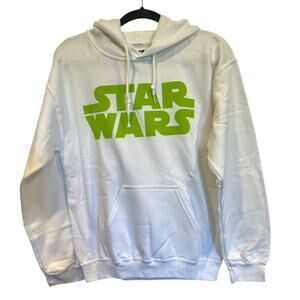 Star Wars White Hoodie Sweatshirt Logo on Front Print on Back NEW small